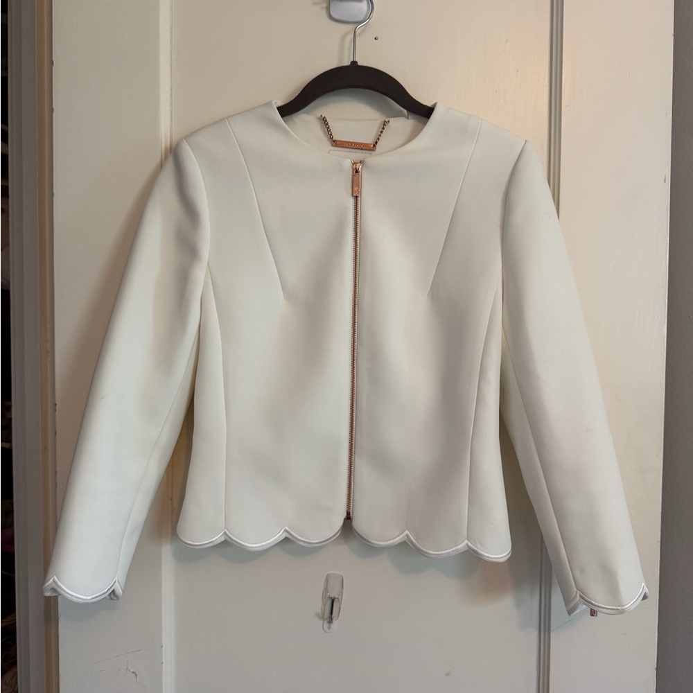 Ted Baker London Cream Scalloped Hem Zip Blazer